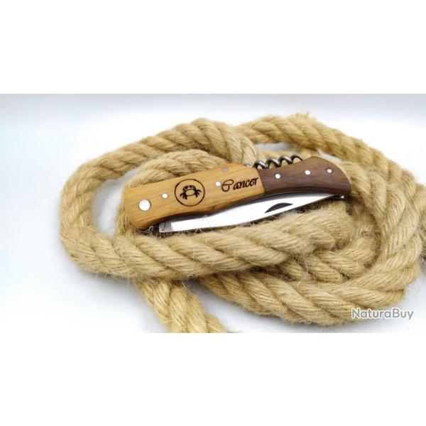 Cancer couteau manche en bois d'olivier avec tire bouchon id�e cadeau