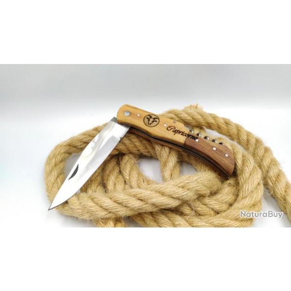 Capricorne couteau manche en bois d'olivier avec tire bouchon id�e cadeau
