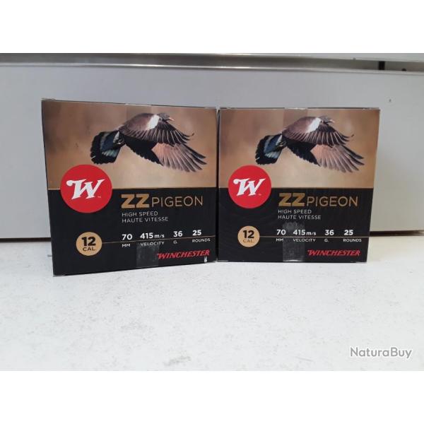 LOT DE 50 CARTOUCHES WINCHESTER ZZ PIGEONS CAL12 36G BOURRE JUPE