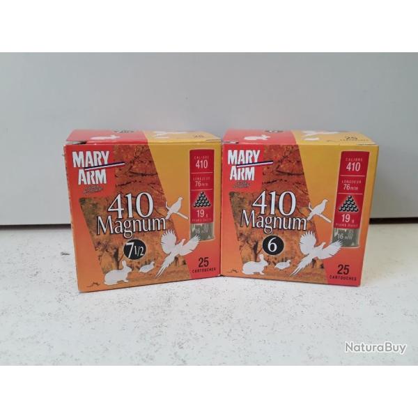 LOT DE 50 CARTOUCHES MARY ARM 410 MAGNUM CAL410 19G BOURRE JUPE NEUF