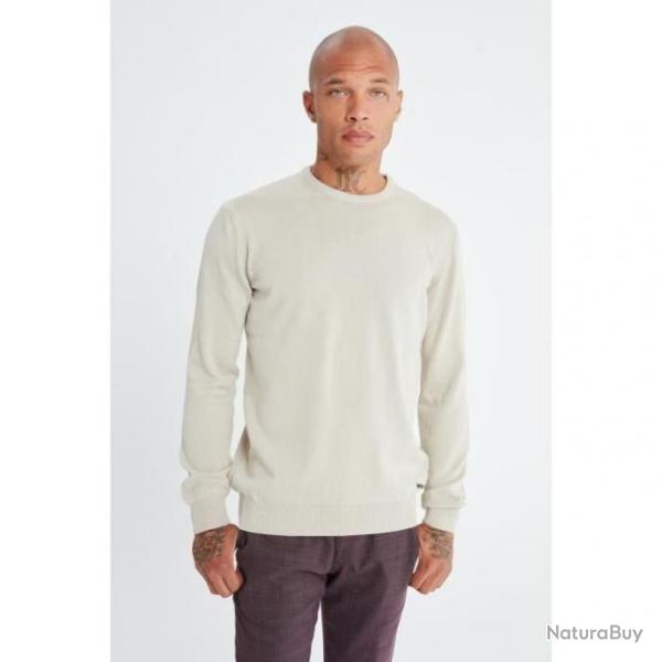Pull beige 100% coton pour homme - Slim fit - Livraison gratuite et rapide