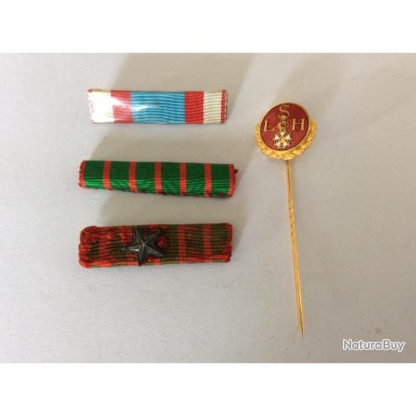 lot de 3 barrettes de d�coration fran�aise + 1 insigne de la St� des membres de la L�gion d'honneur