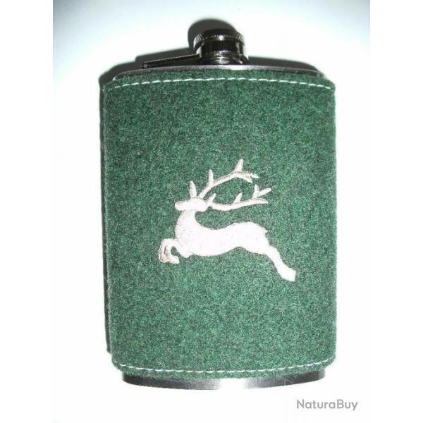 FLASQUE INOX GAINEE LODEN VERT  DECOR CERF 240ML/8 OZ