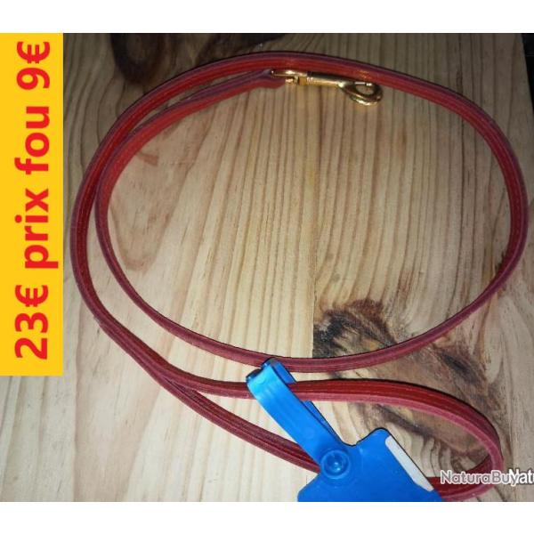 LAISSE CUIR MAROQUIN DOUBL�E  ROUGE 1 m AVEC MOUSQUETON      011N