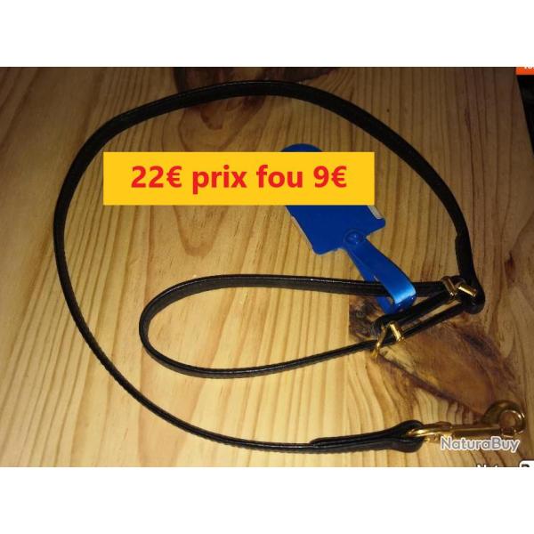 LAISSE CUIR MAROQUIN DOUBL�E  NOIRE 0.90 m AVEC MOUSQUETON     08R