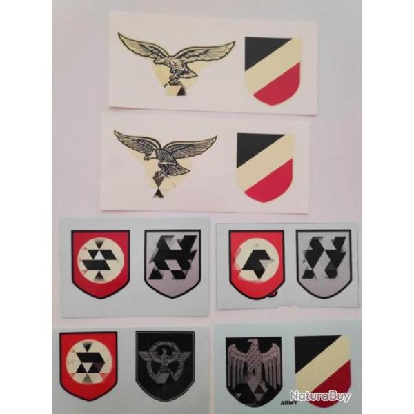 Lot de 6 paires de d�calcomanies de casques Allemands LW - WH - Polize�.