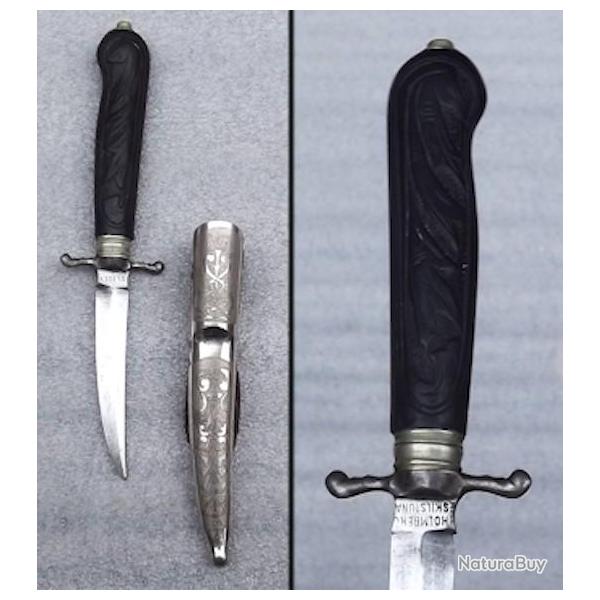 RARISSIME & BELLE DAGUE/COUTEAU DE POCHE DE TYPE CHASSE OU VENNERIE SUEDOIS, XIX, XVIII, ORIGINAL