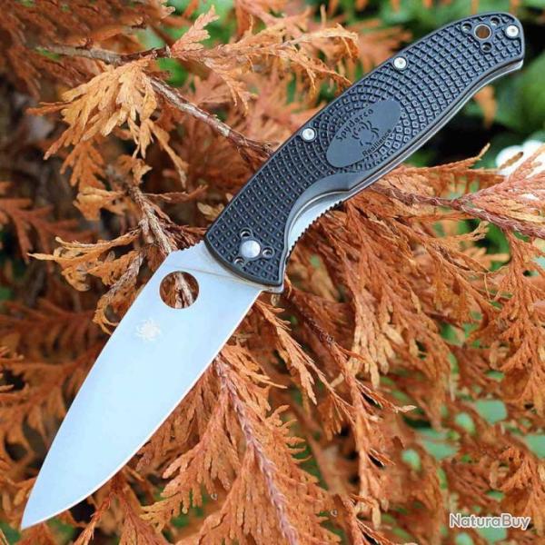 Couteau Spyderco Resilience Plain Satin Lame Acier 8Cr13MoV Manche FRN Linerlock Clip SC142PBK