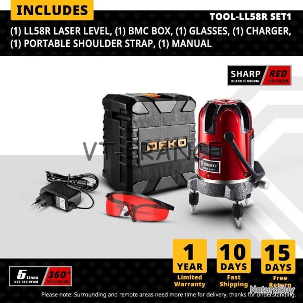 Niveau Laser Rotatif 360 Auto Nivelant 6 Points, Modele: LL58R SET1