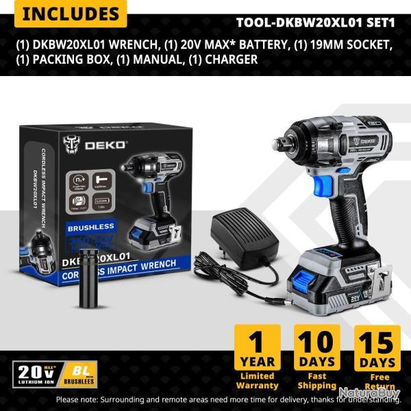 Cle a Choc Sans Fil 20V 350Nm 13mm, Modele: DKBW20XL01 SET1