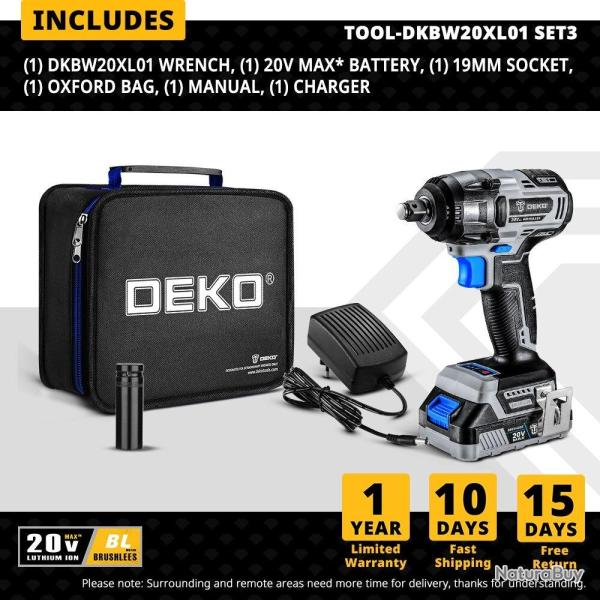 Cle a Choc Sans Fil 20V 350Nm 13mm, Modele: DKBW20XL01 SET3