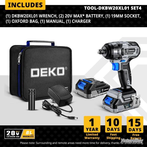 Cle a Choc Sans Fil 20V 350Nm 13mm, Modele: DKBW20XL01 SET4