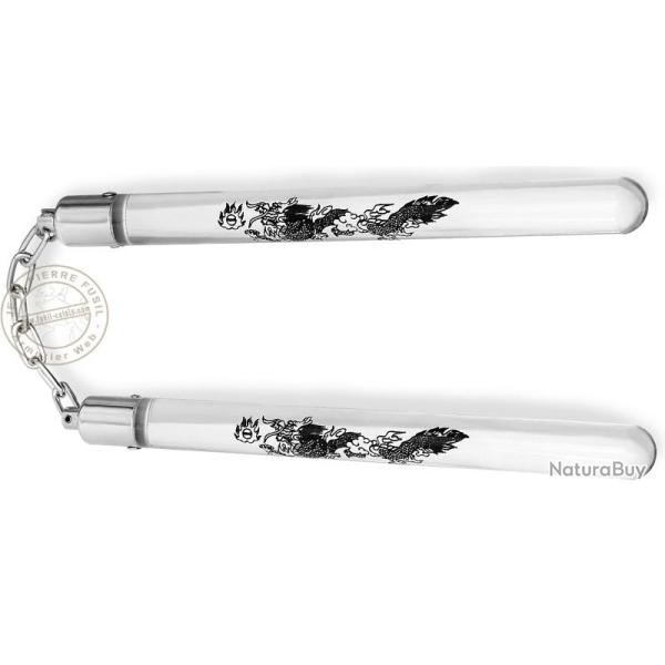 Nunchaku acrylique transparent avec dcor dragon - Chane