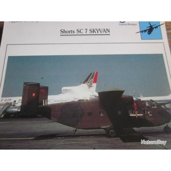 FICHE  AVIATION  TYPE TRANSPORT ET DE LIAISON  /  SHORTS SC 7 SKYVAN  G BRETAGNE