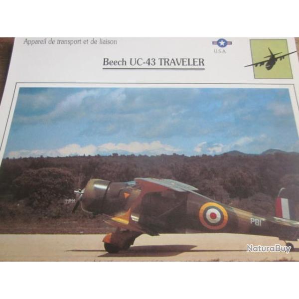 FICHE  AVIATION  TYPE TRANSPORT ET DE LIAISON  /  BEECH UC 43 TRAVELER  USA