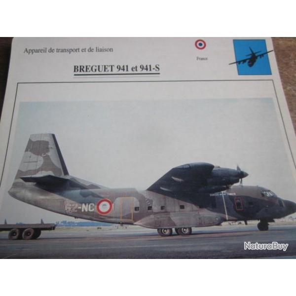 FICHE  AVIATION  TYPE TRANSPORT ET DE LIAISON  /  BREGUET 941 S  FRANCE