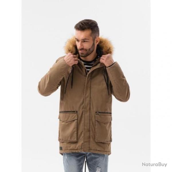 Blouson chaud � capuche 100% coton pour hommes - Beige - LIVRAISON GRATUITE ET RAPIDE