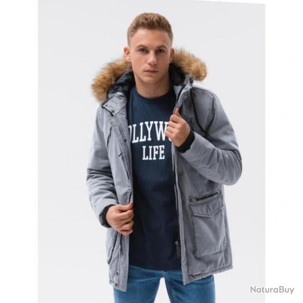 Blouson chaud � capuche 100% coton pour hommes - Gris - LIVRAISON GRATUITE ET RAPIDE