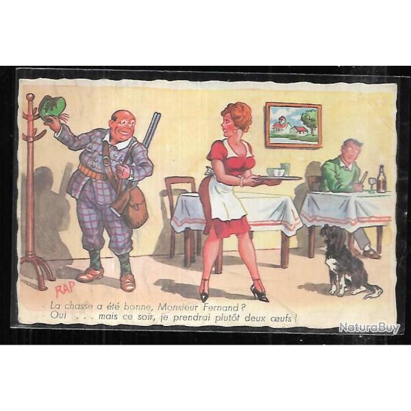 cpsm cpm la chasse a �t� bonne monsieur fernand  , chasse humour grivois dessin de rap
