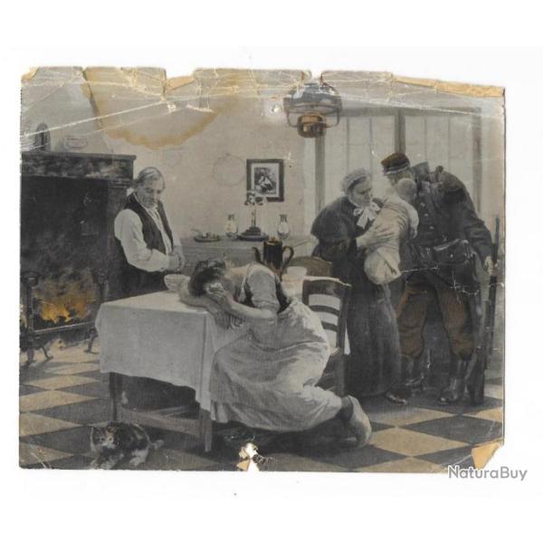 WW1 FRANCE PHOTO DE TABLEAU D�PART A LA GUERRE FEMME PLEURANT EMBRASSADE DE L'ENFANT