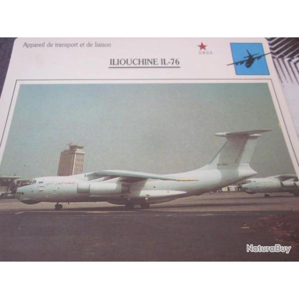 FICHE  AVIATION  TYPE TRANSPORT ET DE LIAISON  /  ILIOUCHINE IL 76   URSS