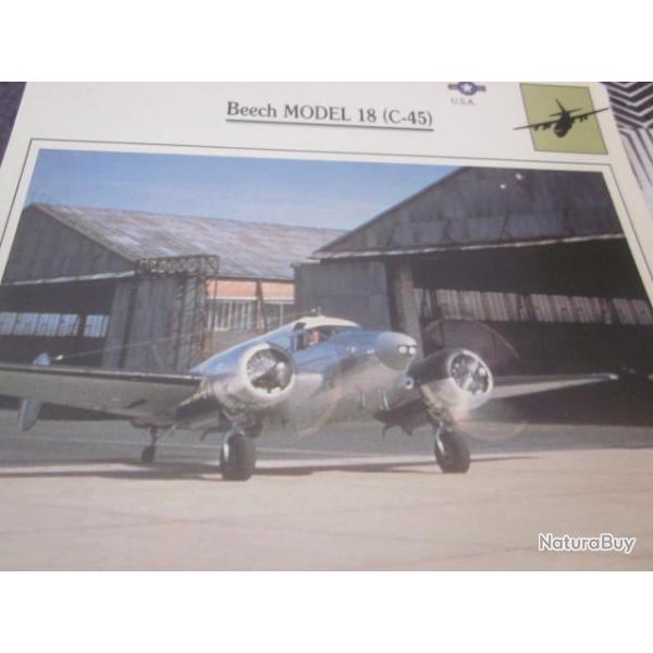FICHE  AVIATION  TYPE TRANSPORT ET DE LIAISON  /  BEECH MODEL 18  C 45   USA