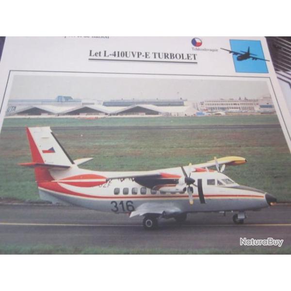 FICHE  AVIATION  TYPE TRANSPORT ET DE LIAISON  /  LeL 410 UVP E  TURBOLET  TCHECOSLOVAQUIE