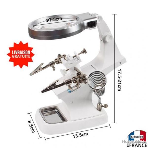 Loupe avec pinces crocodile 3 main bras sur socle stand support pour fer � souder de precision