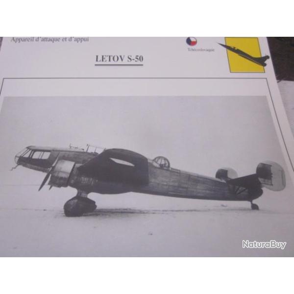 FICHE  AVIATION  TYPE  APPAREIL  D ATTAQUE ET D APPUI  / LETOV S 50 TCHECOSLOVAQUIE