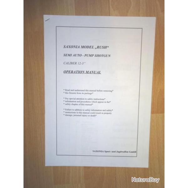 notice carabine SAXONIA RUSH - VENDU PAR JEPERCUTE (a4015)