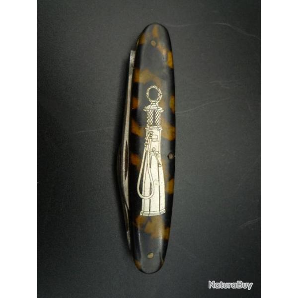 ancien couteau canif pliant publicitaire pour la marque de pompes � essence Boutillon