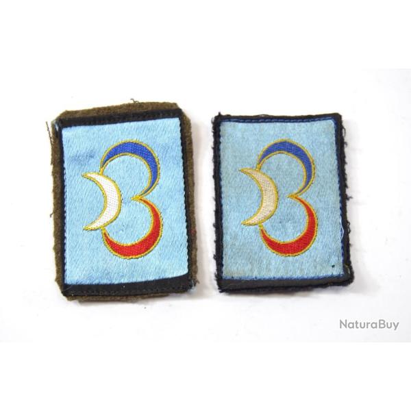 Lot x2 insigne tissu patch 3 division blind�e Arm�e Fran�aise 3 DB, fond kaki et noir attache rapide