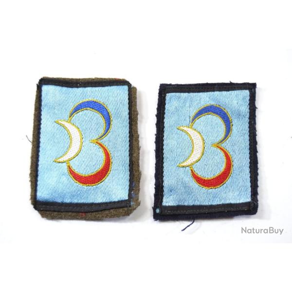 Lot x2 insigne tissu patch 3 division blind�e Arm�e Fran�aise 3eDB, fond kaki et noir attache rapide
