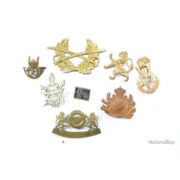 Lot insigne divers en m�tal / laiton, Arm�e Belge ? Belgique WW2 ou apr�s Guerre ? Moderne ?