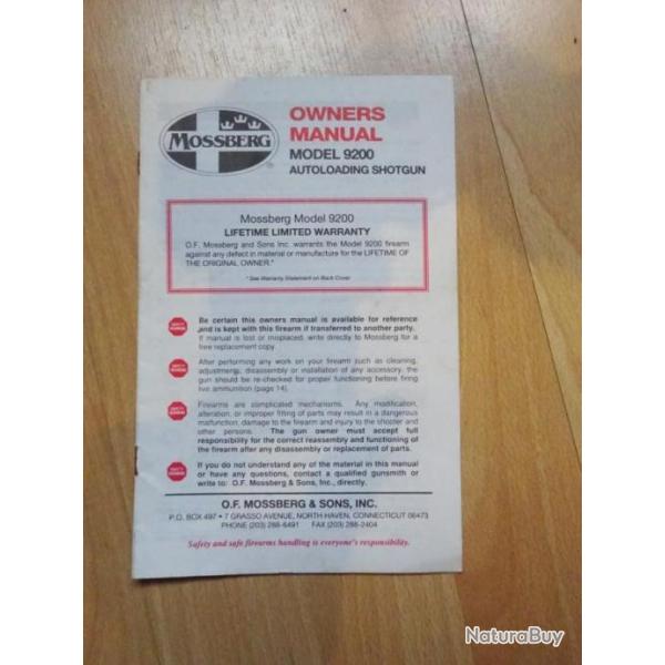 notice fusil MOSSBERG 9200 - VENDU PAR JEPERCUTE (a4022)