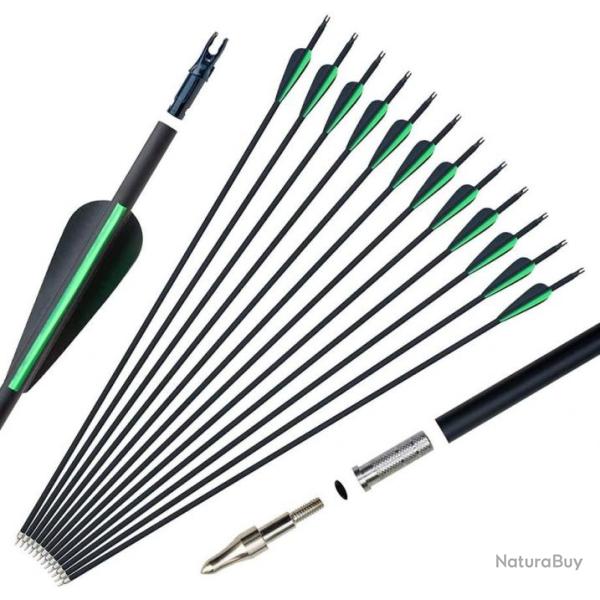 TOP ENCHERE - Lot de 12 fl�ches vertes 30"carbone - Embouts amovibles - Livraison gratuite et rapide