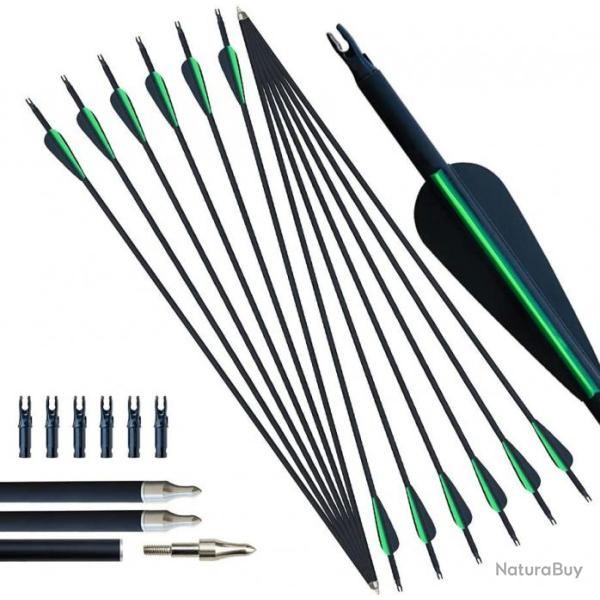 Lot de 12 flches vertes 30" en carbone - Embouts amovibles - Livraison gratuite et rapide