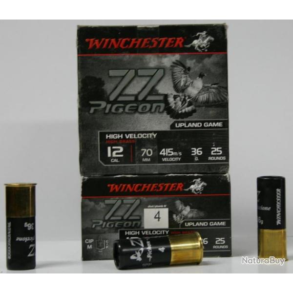 CARTOUCHE WINCHESTER ZZ PIGEON 36GR BOURRE JUPE CAL. 12/70 X25 7.5