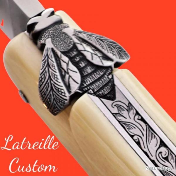 EXCEPTIONNEL COUTEAU LAGUIOLE IVOIRE DE MAMMOUTH 33CM JEROME LATREILLE MOUCHE ET GRAVURE UNIQUE