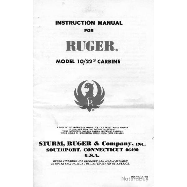 notice RUGER 10/22 ANCIEN MODELE en Anglais (envoi par mail) - VENDU PAR JEPERCUTE (m921)