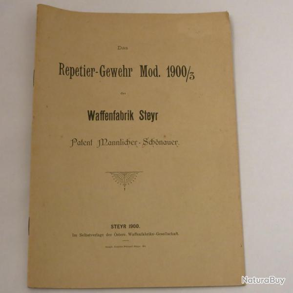Livre d'instruction fusil Repetier carabiner Steyr mod 1900/3 et16