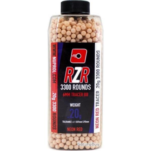 BILLES AIRSOFT 6MM RZR 0.20G BOUTEILLES 3300 BBS TRACER ROUGES