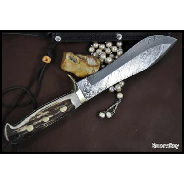 Couteau Bowie Damas Bois de cerf