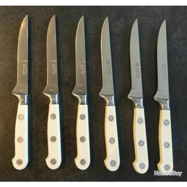 Lot de 6 COUTEAUX A STEACK LA FOURMI FABRICATION FRANCAISE lame lisse blanc