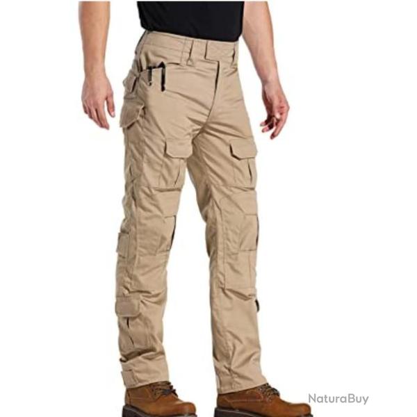 TOP ENCHERE - Pantalon tactique beige - Multipoches - Livraison gratuite et rapide