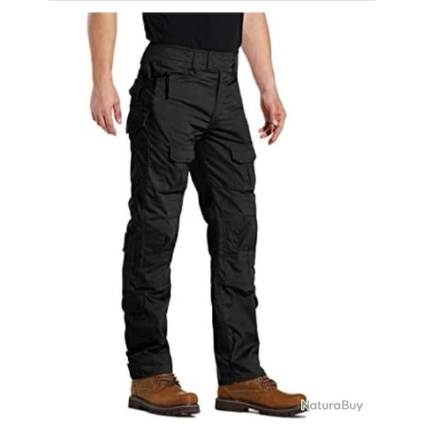 TOP ENCHERE - Pantalon tactique noir - Multipoches - Chasse, etc. - Livraison gratuite et rapide