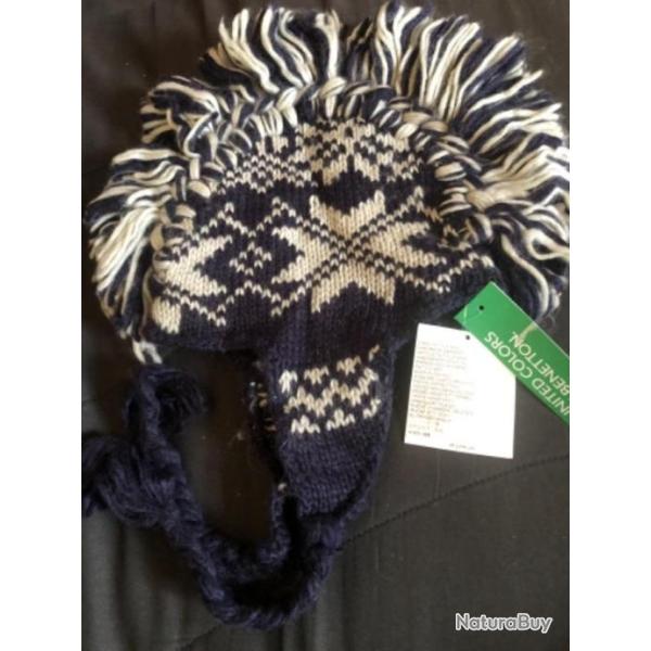 1 bonnet bleu blanc chaud enfant 6 / 7 ans benetton