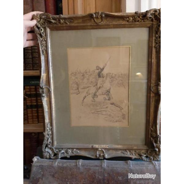 Beau d�ssin ancien repr�sentant une charge de cuirass�s , guerres Napol�oniennes , sign�