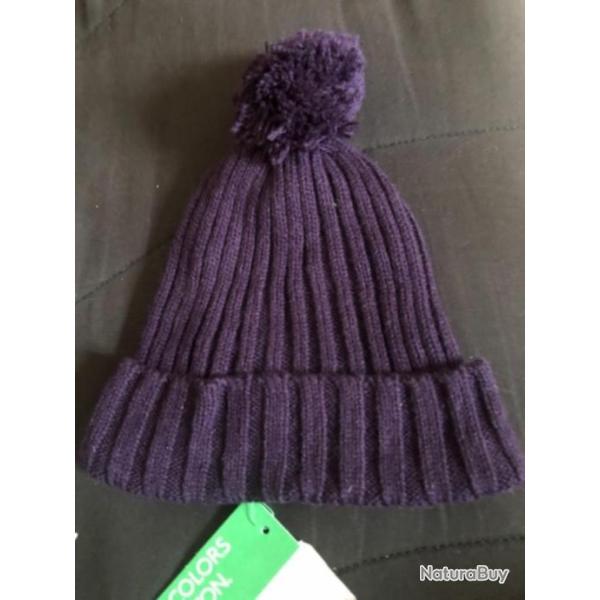1 bonnet enfant 6 / 7 ans bleu noir chaud  benetton