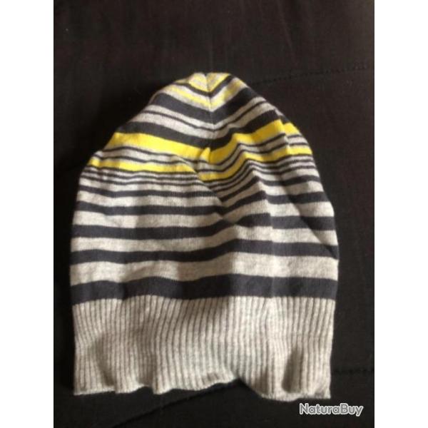 1 bonnet enfant 6 / 7 ans gris jaune   benetton